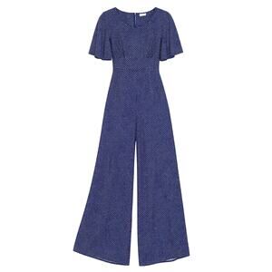 Vintage Short Sleeve Jumpsuit Romper Blue Heart Pattern Flutter Sleeve Size 8